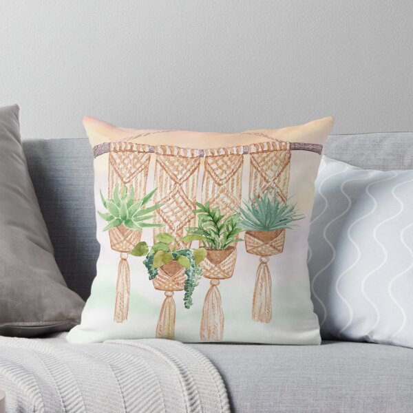 Item preview, Macramé Hanging Basket - Cute Potted Plants Watercolor Art designed and sold by SeasonsChange-.