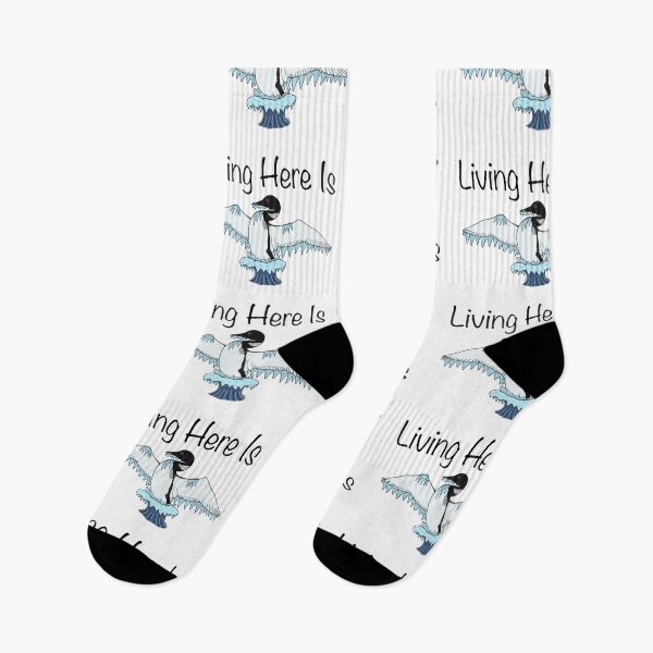 Item preview, Living Here Is Loon-Icy -  Loon Pun Cartoon - Common Loon Cartoon designed and sold by EcoElsa.