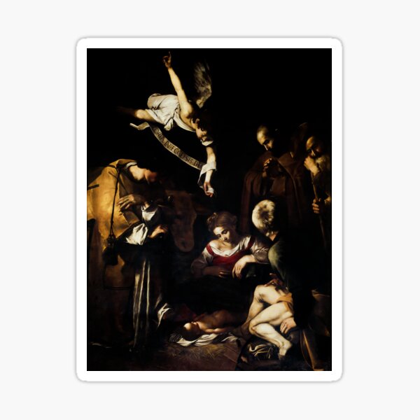"Nativity with St. Francis and St. Lawrence by Caravaggio" Sticker for