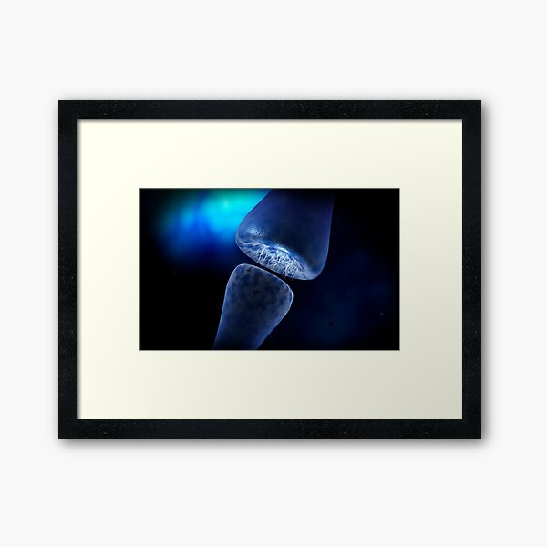 Conceptual image of synapse of neuron inside brain. Framed Art Print