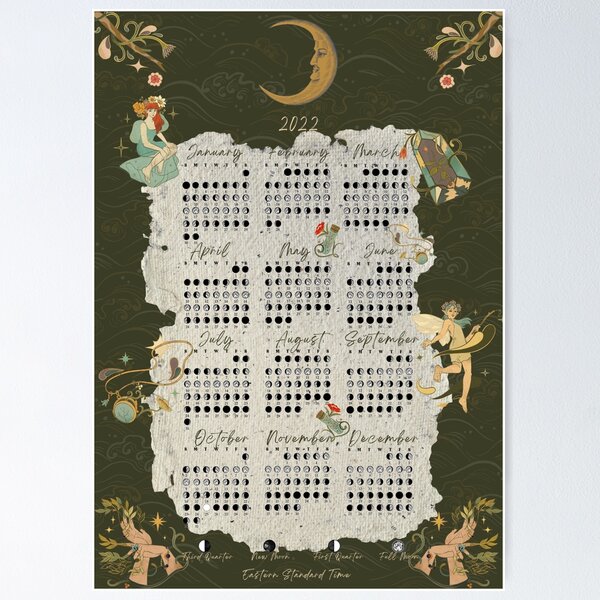 Item preview, Calender with Lunar Chronicles | 2022 | Moon Calender  | Lunar Calendar | Moon Phase Calendar | Moon Print designed and sold by Diemante.
