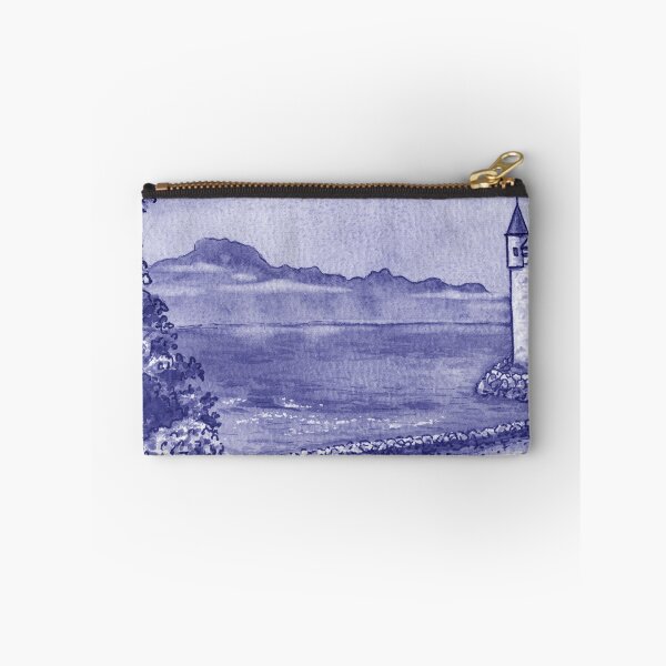 Item preview, Purple Blue Very Peri Chillon Castle Lake Geneva Switzerland Veytaux Watercolor  designed and sold by Irina Sztukowski.