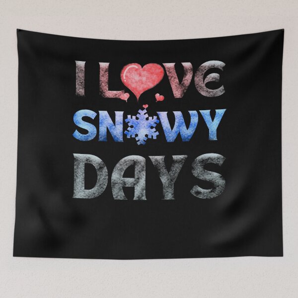 Item preview, I love snowy days red heart light blue snowflake black background designed and sold by Chaos-Touch.