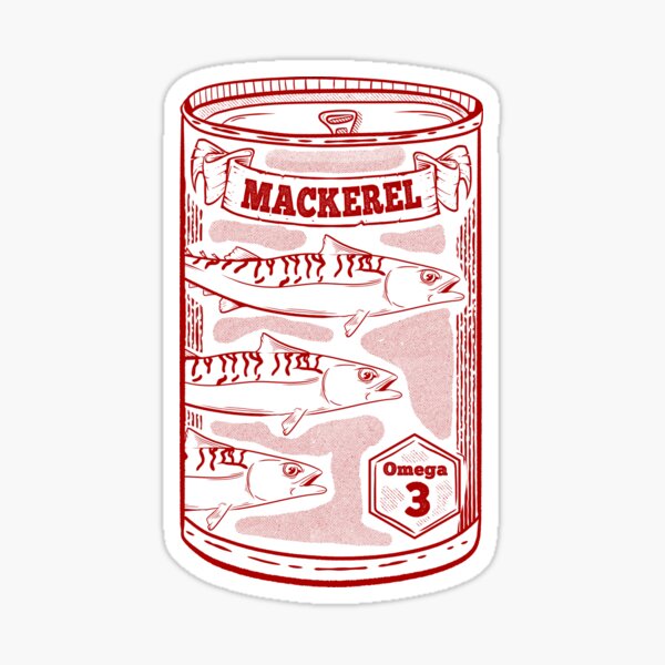 "Mackerel Omega 3" Sticker for Sale by piedaydesigns Redbubble