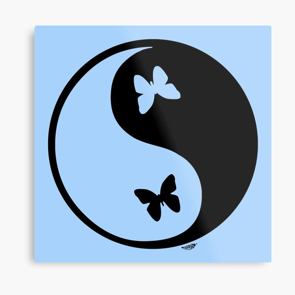 Baby Blue Yin Yang with Butterflies Metal Print