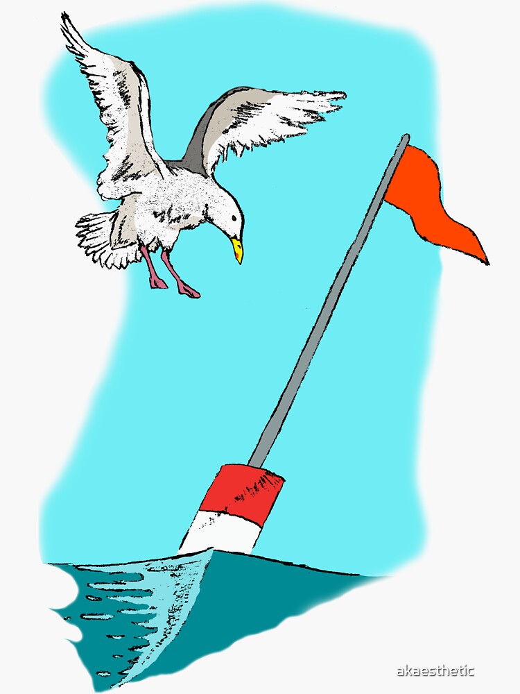 High Flyer Longline Buoy Flag and Seagull Alaska Fishing Scene AK Ocean Sea  Living Sticker for Sale by akaesthetic