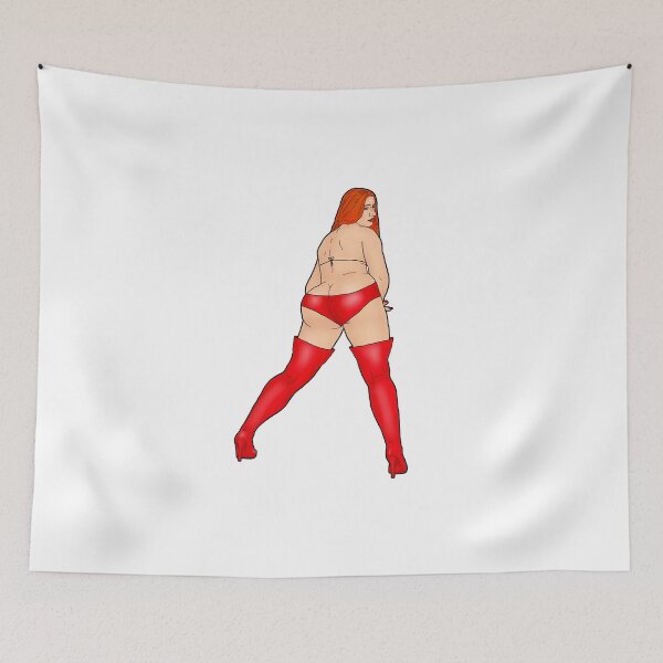 Artikelvorschau, PAWG Pin-Up im roten Fetisch-Outfit von Hinten entworfen und verkauft von PinUpsandPulp.