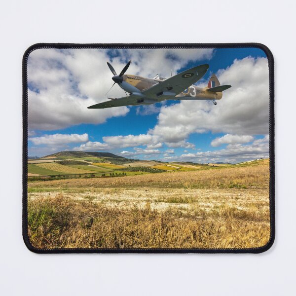 Item preview, Spitfire fighter war plane flying over a field. designed and sold by Kevin Hellon.