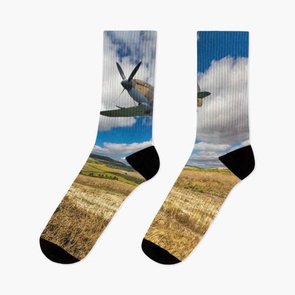 Item preview, Spitfire fighter war plane flying over a field. designed and sold by Kevin Hellon.