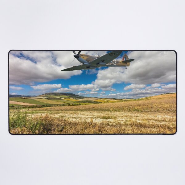 Item preview, Spitfire fighter war plane flying over a field. designed and sold by Kevin Hellon.