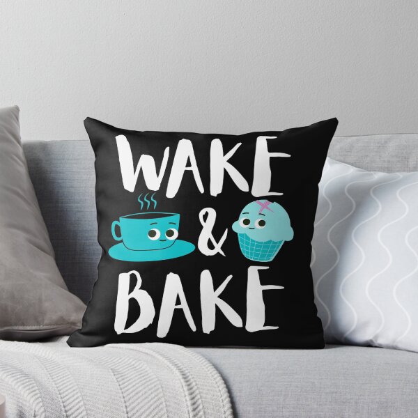 Item preview, Funny Wake and Bake quotes with a cute Coffee Cup and Candy Cupcake colorful characters designed and sold by WonkaDunkaDunk.