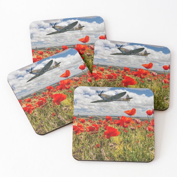 Item preview, Spitfire fighter war plane flying over a poppy field designed and sold by Kevin Hellon.