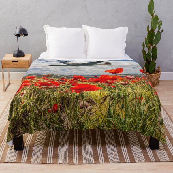 Item preview, Spitfire fighter war plane flying over a poppy field designed and sold by Kevin Hellon.
