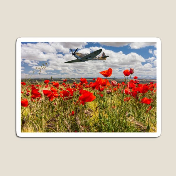 Item preview, Spitfire fighter war plane flying over a poppy field designed and sold by Kevin Hellon.