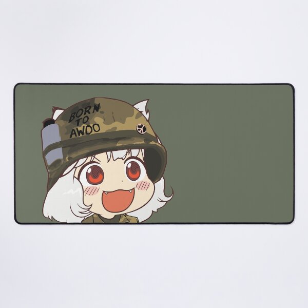 Awoo Anime girl big smile Army Military Born to Awoo with Peace Symbol HD HIGH QUALITY ONLINE STORE Desk Mat