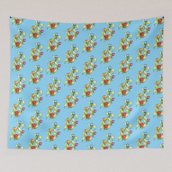 Item preview, bright tulips with light blue background designed and sold by DingbatDesigns.