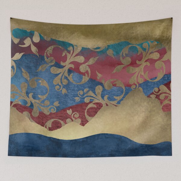Item preview, Gold blue and red layered pattern art designed and sold by Inktown.