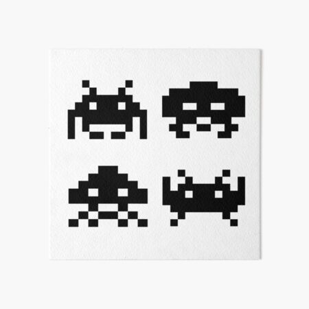 Pixelated black retro space invaders Art Board Print