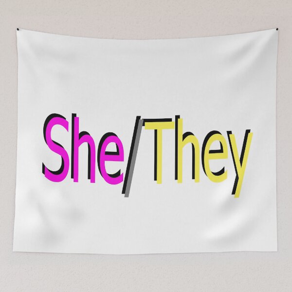 Item preview, She/They pink yellow designed and sold by ChicknDoodlSoup.