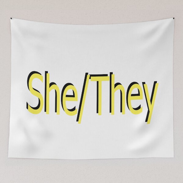 Item preview, She/They yellow designed and sold by ChicknDoodlSoup.