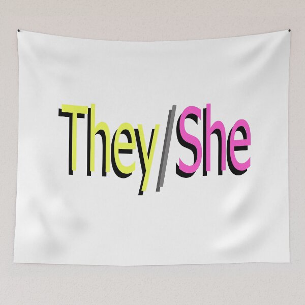 Item preview, They/She yellow pink designed and sold by ChicknDoodlSoup.