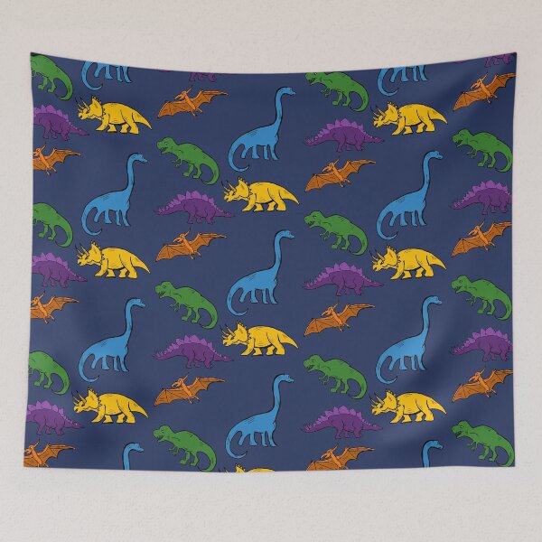 Item preview, Multicolor Dinosaur print Dark Blue designed and sold by DemonicGloom.
