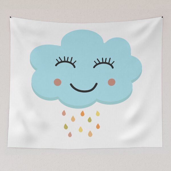 Item preview, Happy blushing blue cloud with rainbow raindrops  designed and sold by Yasminepatterns .