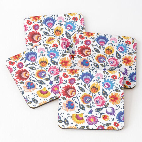 Item preview, Folklore flowers on beautiful classy white background designed and sold by FK-UK.