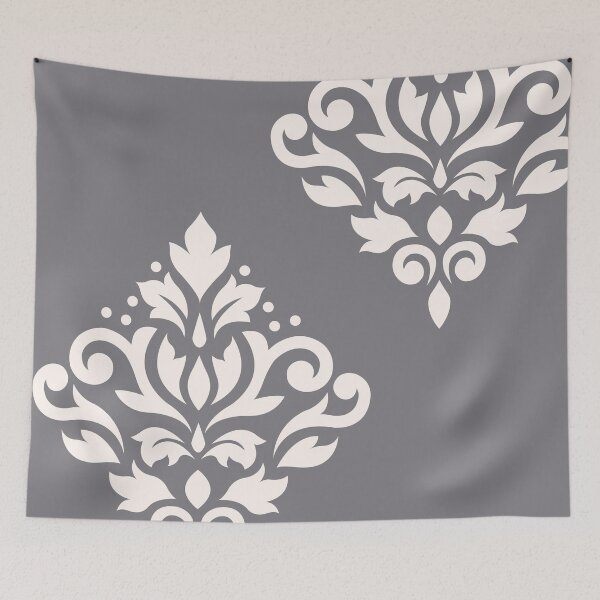 Item preview, Scroll Damask Art I Cream on Grey designed and sold by NataliePaskell.