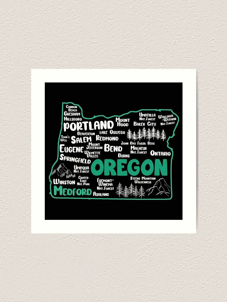 "Cute map of Medford Oregon, Portland, Salem, Eugene, Springfield, Bend