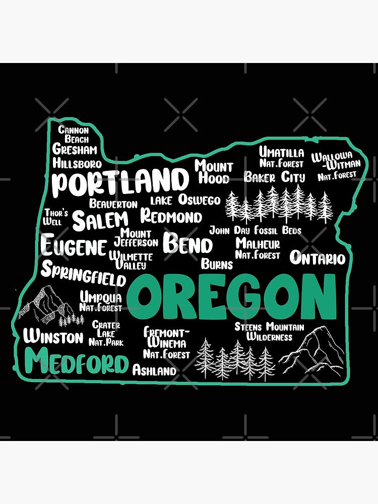 "Cute map of Medford Oregon, Portland, Salem, Eugene, Springfield, Bend