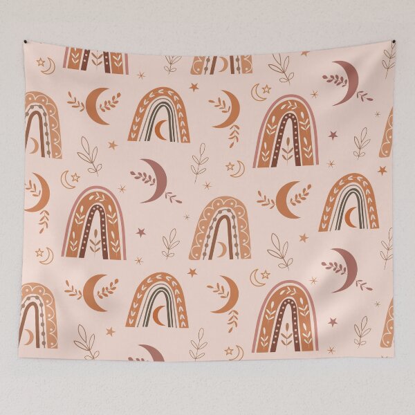 Item preview, Boho nude, beige and brown neutral rainbow and moon pattern with leaves designed and sold by Yasminepatterns .