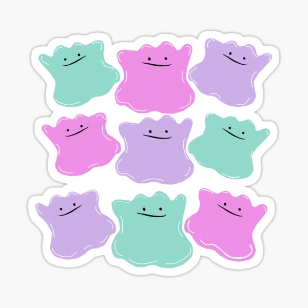 pink blue and purple ditto print black background sticker by demonicgloom redbubble