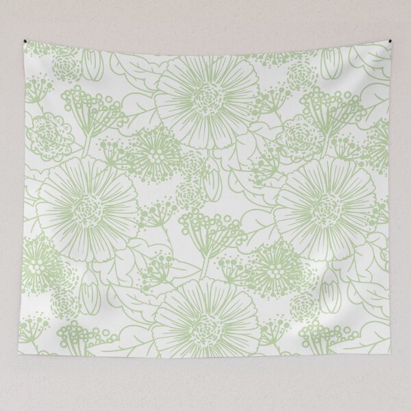Artikelvorschau, Green and White Hand Drawn Floral Pattern Pairs Coloro 2022 Popular Color Aloe Gel 058-83-18 entworfen und verkauft von ColorOfTheYears.