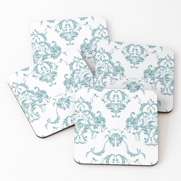 Item preview, Aqua and White Damask Scroll Pattern - Coloro 2022 Popular Color Turquoise Tonic 093-60-15 designed and sold by ColorOfTheYears.
