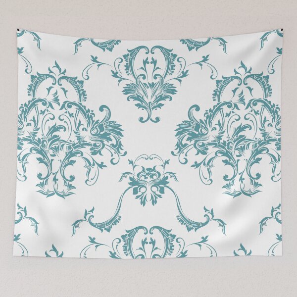Item preview, Aqua and White Damask Scroll Pattern - Coloro 2022 Popular Color Turquoise Tonic 093-60-15 designed and sold by ColorOfTheYears.