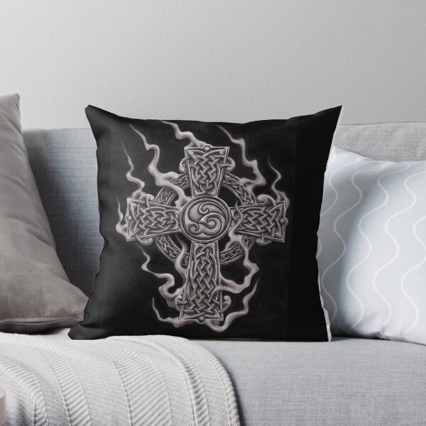 celtic cross with smoke Throw Pillow