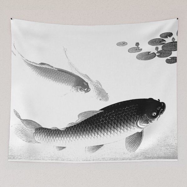 Item preview, Common and Golden Carp 1935 by Ohara Koson Black Print designed and sold by RyanCaudell.