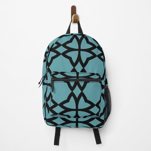 Item preview, Black and Aqua Symmetrical Flower Pattern - Coloro 2022 Popular Color Turquoise Tonic 093-60-15 designed and sold by ColorOfTheYears.
