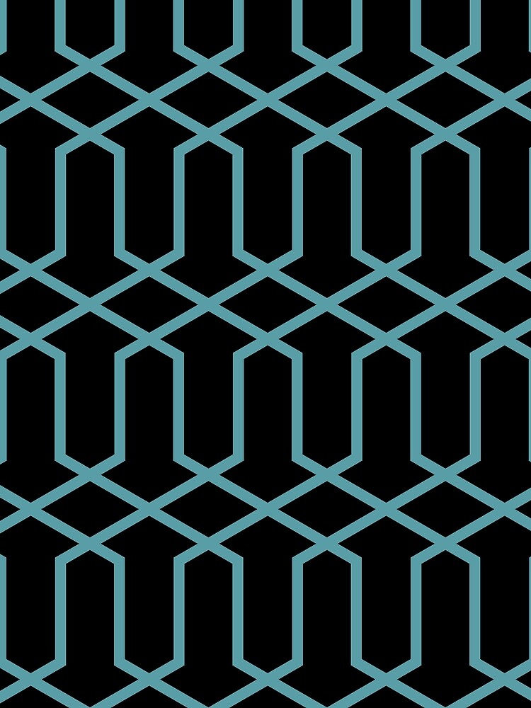 Thumbnail 3 von 3, Tuch, Black and Aqua Tessellation Line Pattern 10 - Coloro 2022 Popular Color Turquoise Tonic 093-60-15 designt und verkauft von ColorOfTheYears.