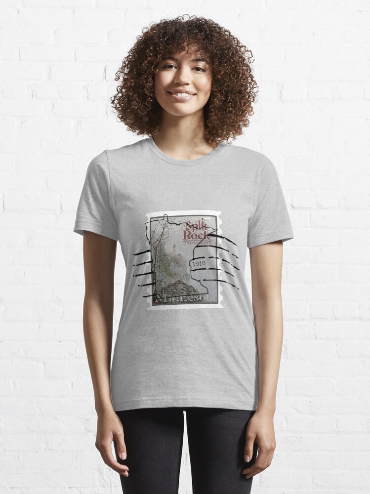 Thumbnail 6 of 7, Essential T-Shirt, Split Rock Lighthouse Stamp with cancellation designed and sold by Troy Stapek.