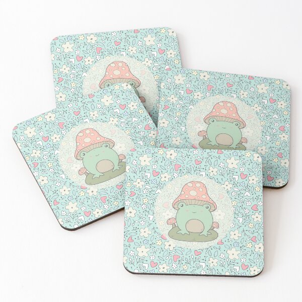Item preview, Cute Cottagecore Frog Floral Pattern - Pale Blue designed and sold by GrimButterfly.