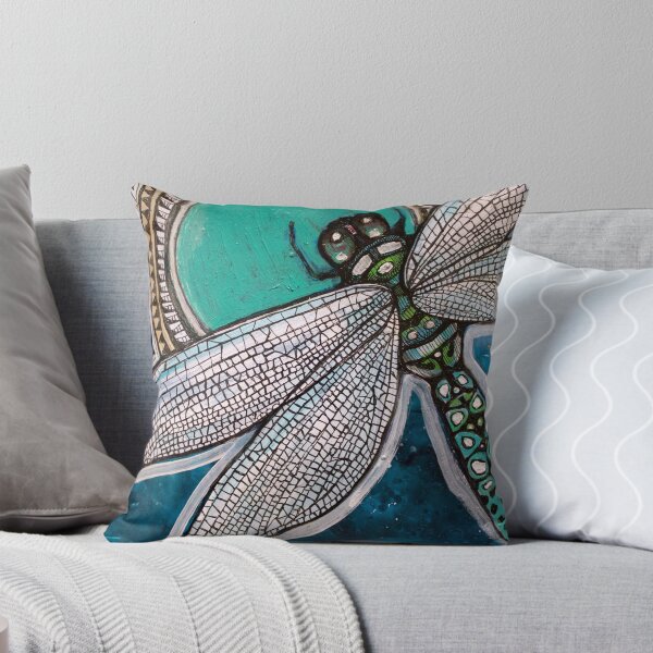 Blue Dragonfly Throw Pillow