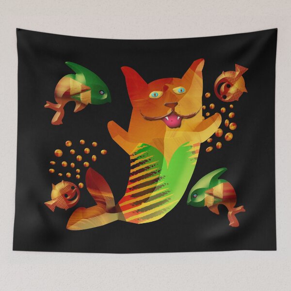 Item preview,  FUNNY MEOW CAT FISH PLAYING WITH ENDEARING ORCAS. designed and sold by Ralek.