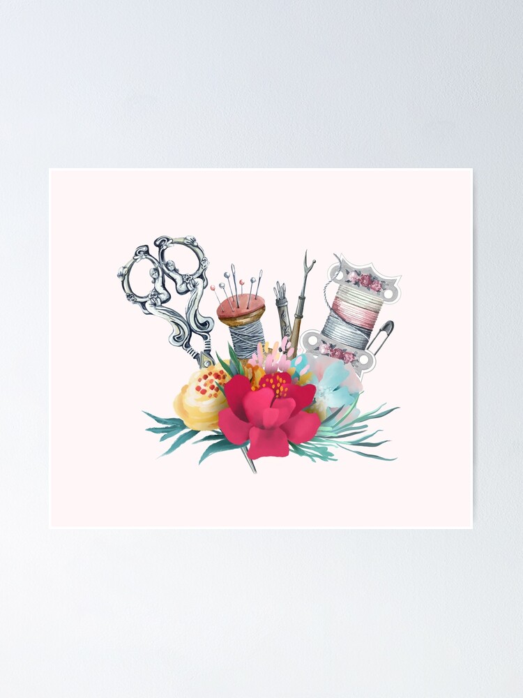 Floral Vintage Sewing Kit Poster for Sale by CoLoRLifeDesign