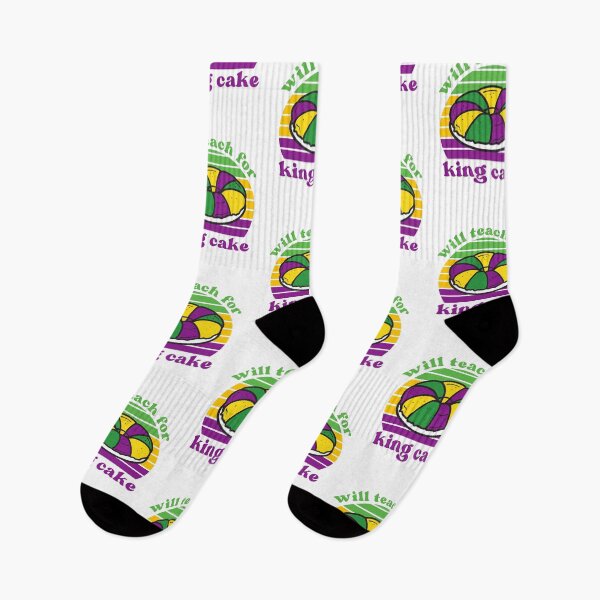 Item preview, will teach for king cake - Mardi Gras Colored - NOLA - Teacher gift designed and sold by CaitU.