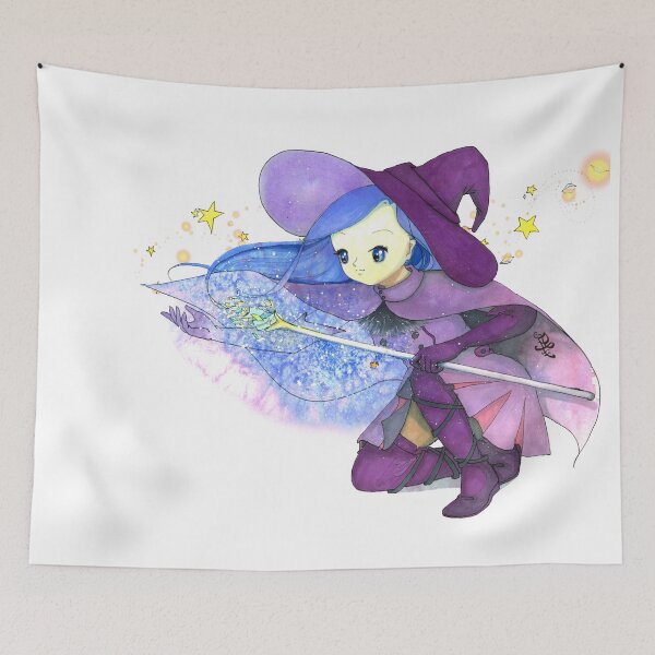 Item preview, Anime witch girl casting magic, anime magician glowing enchanted staff designed and sold by Sophiberry X.