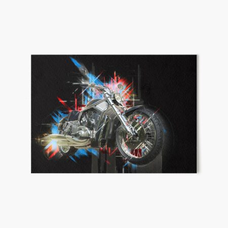 Chrome motorcycle with colorful abstract element on black background Art Board Print
