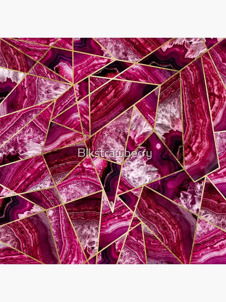 "Pink Fuchsia White Agate Gold Geometric Triangles" Photographic Print