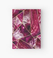 Pink Fuchsia White Agate Gold Geometric Triangles Hardcover Journal